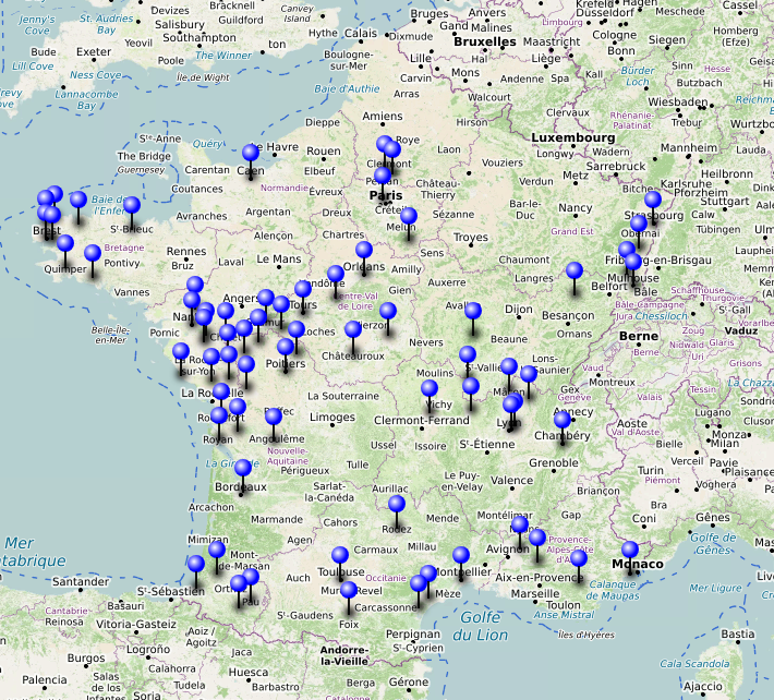 Carte des associations de type "100 pour 1" en France